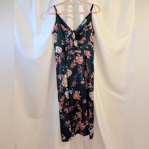 Sleeveless Floral Maxi Dress in Dark Green and Coral
